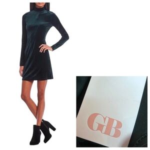 Juniors Green Velvet Stretch Mock Neck Long Sleeve Cocktail Night Out GB Dress